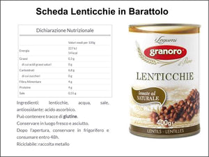 D36 - Legumi in Barattolo - Lenticchie -1 Pz 400 Gr